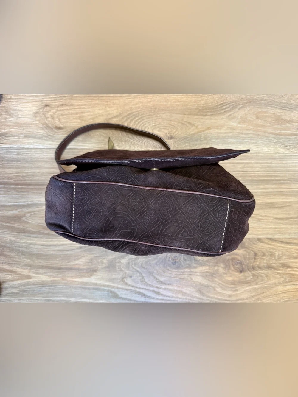 Francesco Biasia Embossed Brown Leather Shoulder Crossbody Bag